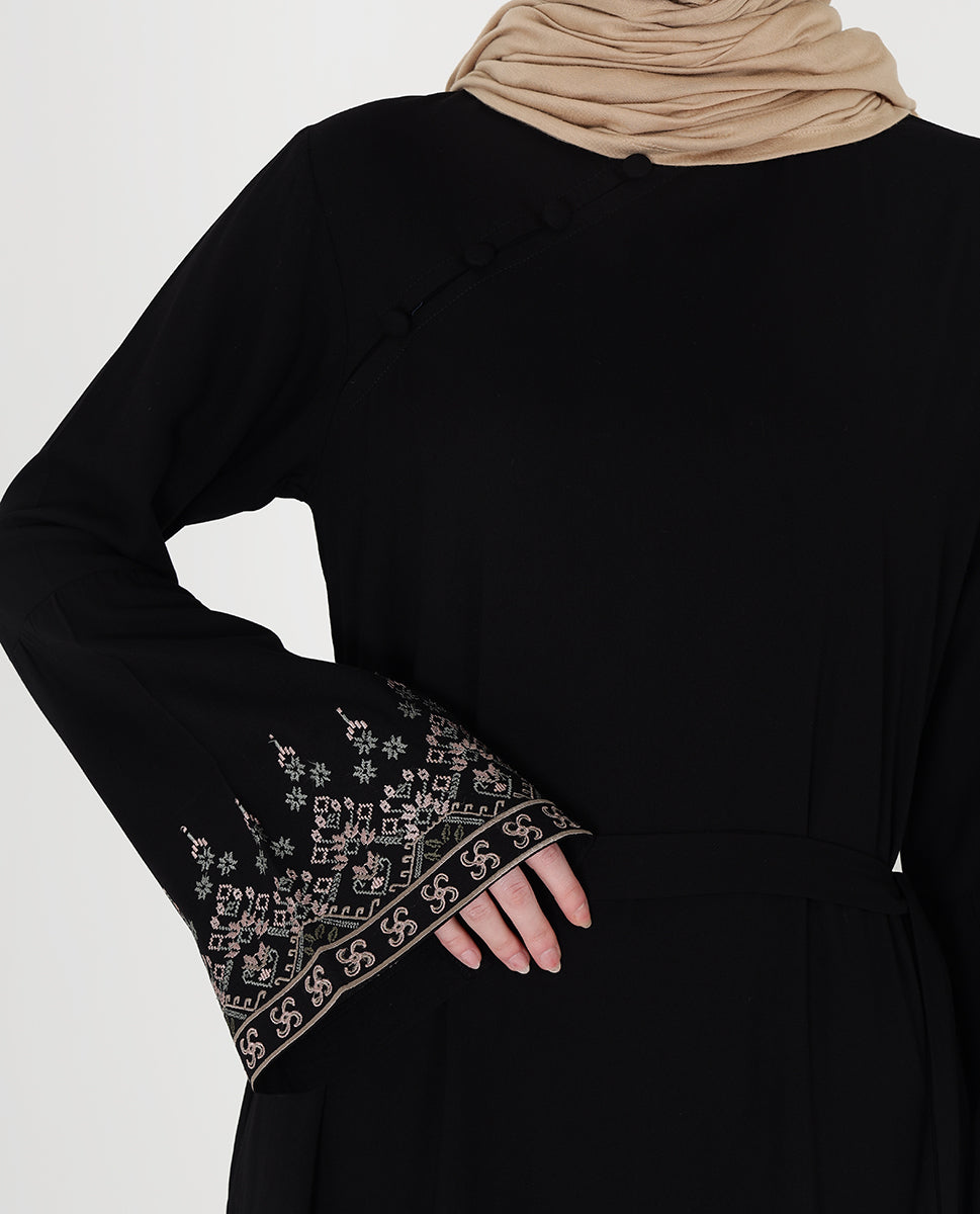 Mod Black Embroidered Bell Sleeve Abaya