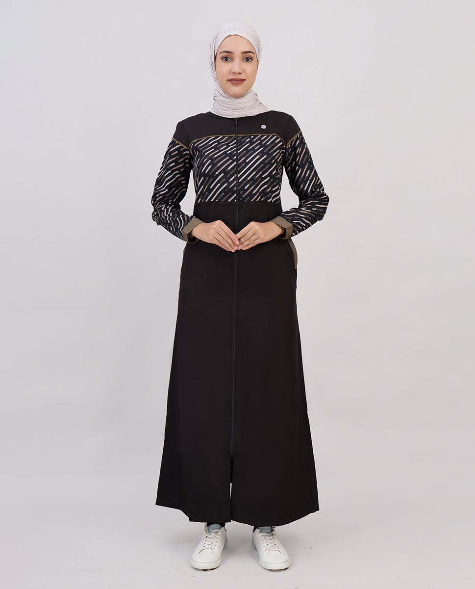 Digital Black Full Front Open Jilbab