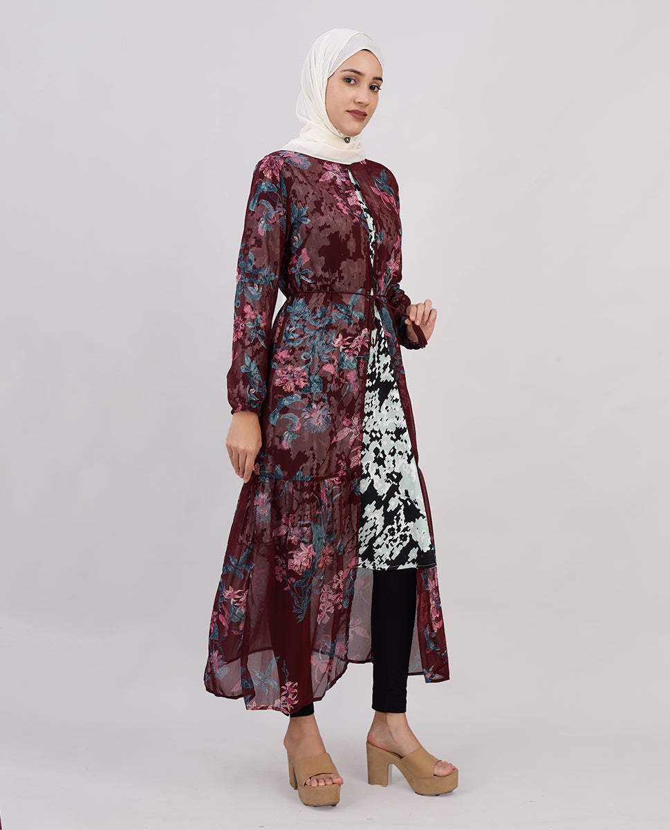 Maroon Delight Chiffon Outerwear