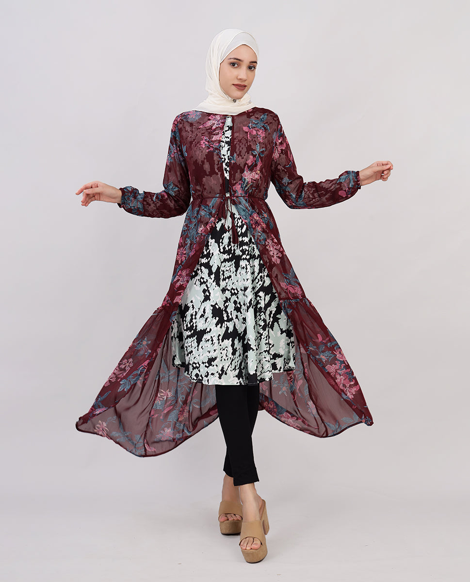 Maroon Delight Chiffon Outerwear