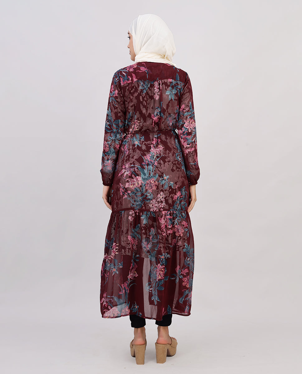 Maroon Delight Chiffon Outerwear