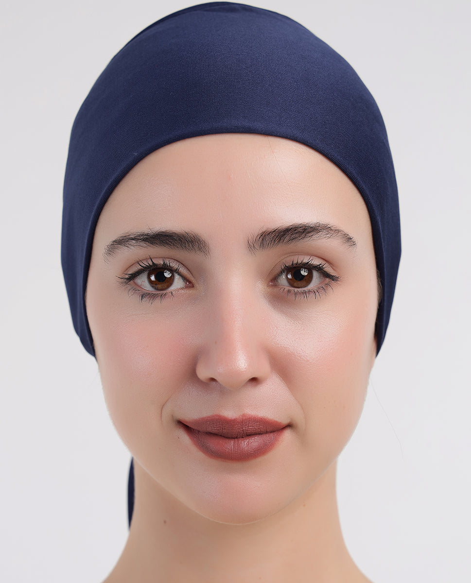 Modest Knot - Tie & Wear Soft Hijab Cap_Blue