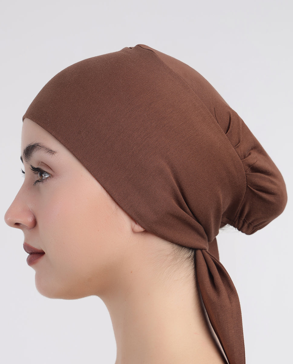 Modest Knot - Tie & Wear Soft Hijab Cap_Brown