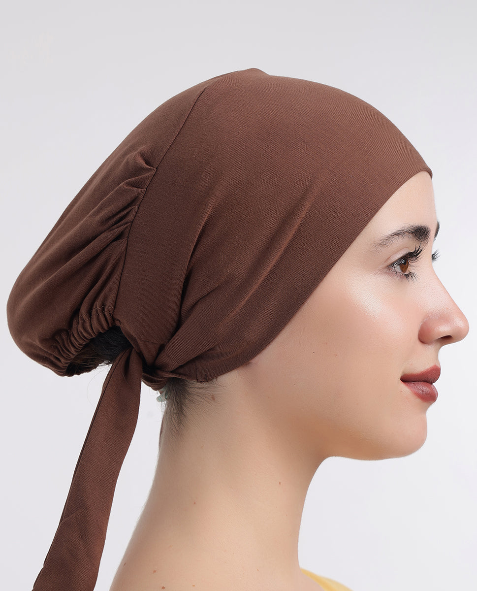 Modest Knot - Tie & Wear Soft Hijab Cap_Brown