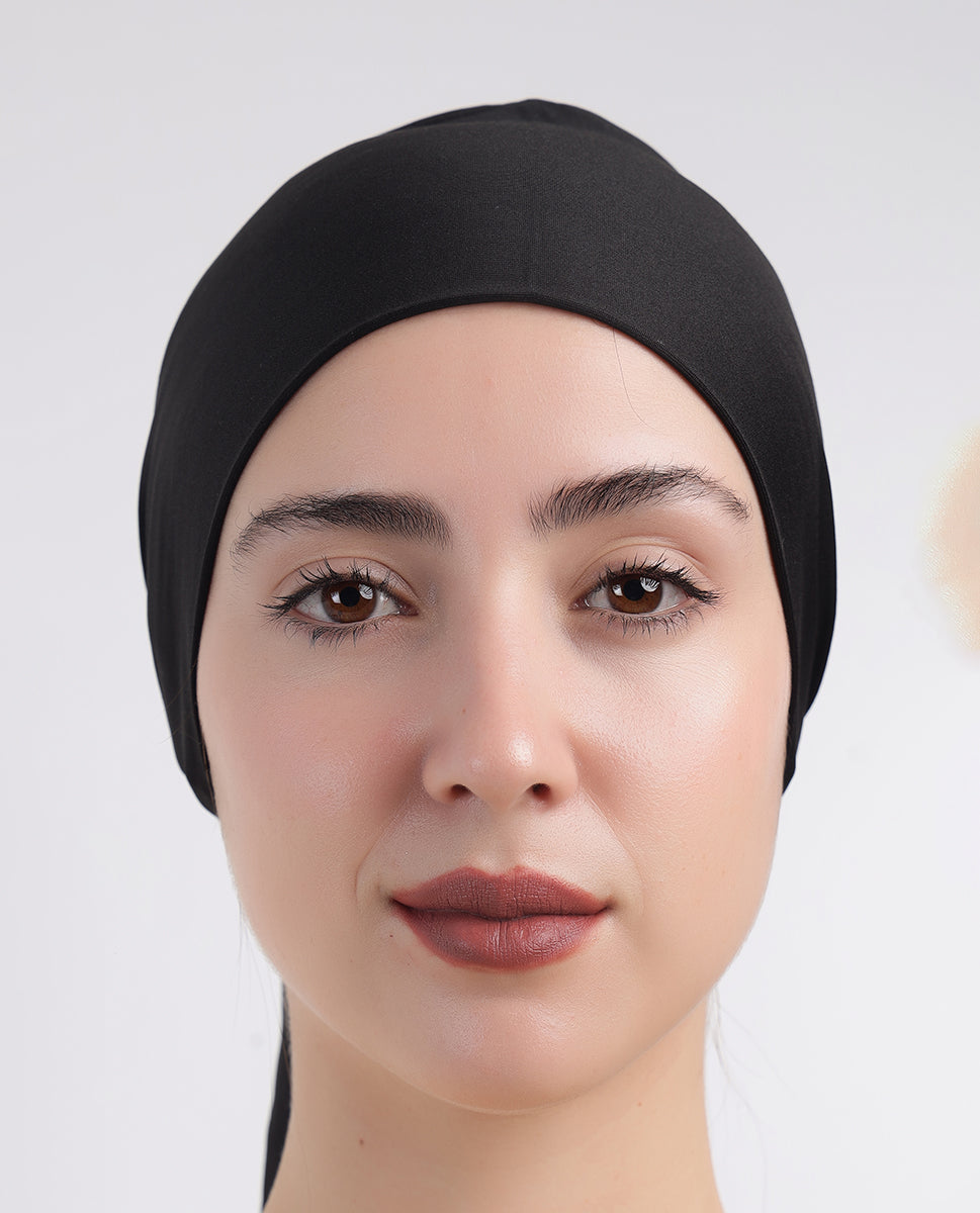 Modest Knot - Tie & Wear Cotton Soft Hijab Cap_Jet Black