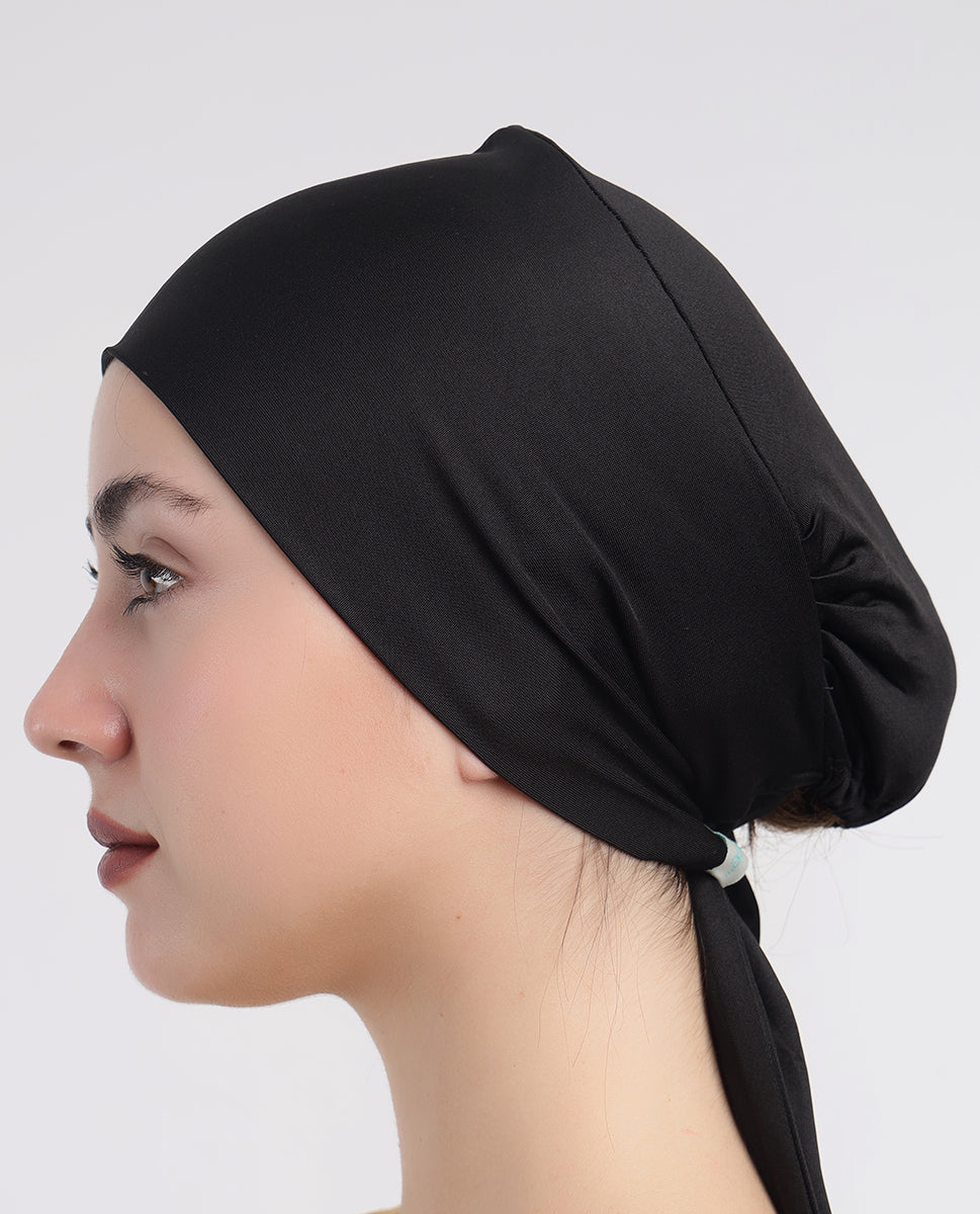 Modest Knot - Tie & Wear Soft Hijab Cap_Jet Black