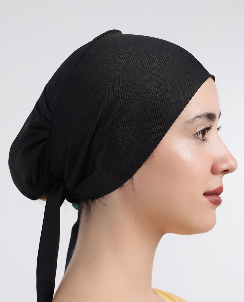 Modest Knot - Tie & Wear Soft Hijab Cap_Jet Black