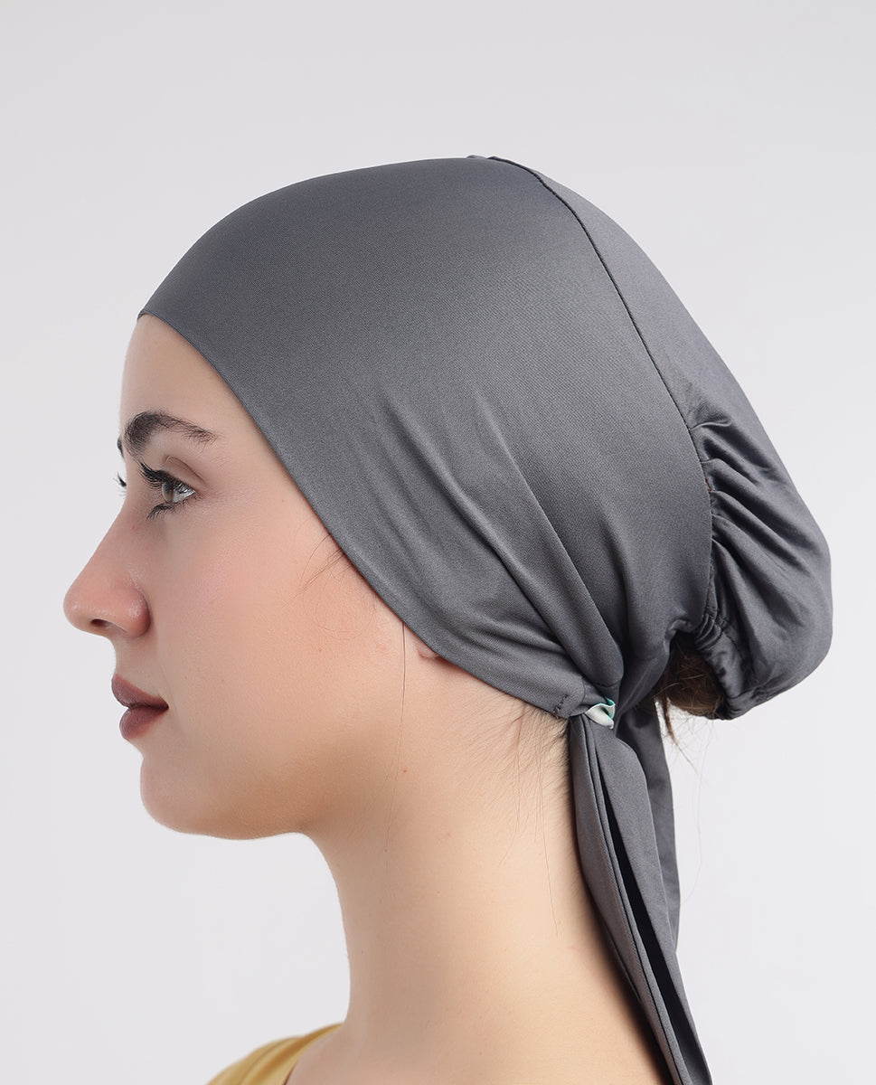 Modest Knot - Tie & Wear Soft Hijab Cap_Grey
