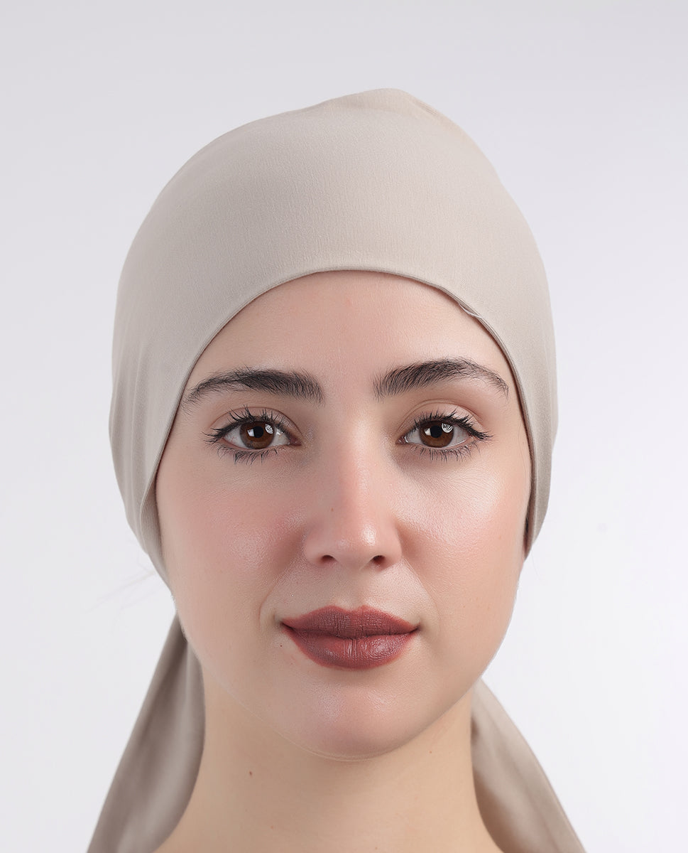 Modest Knot - Tie & Wear Soft Hijab Cap_Beige Grey