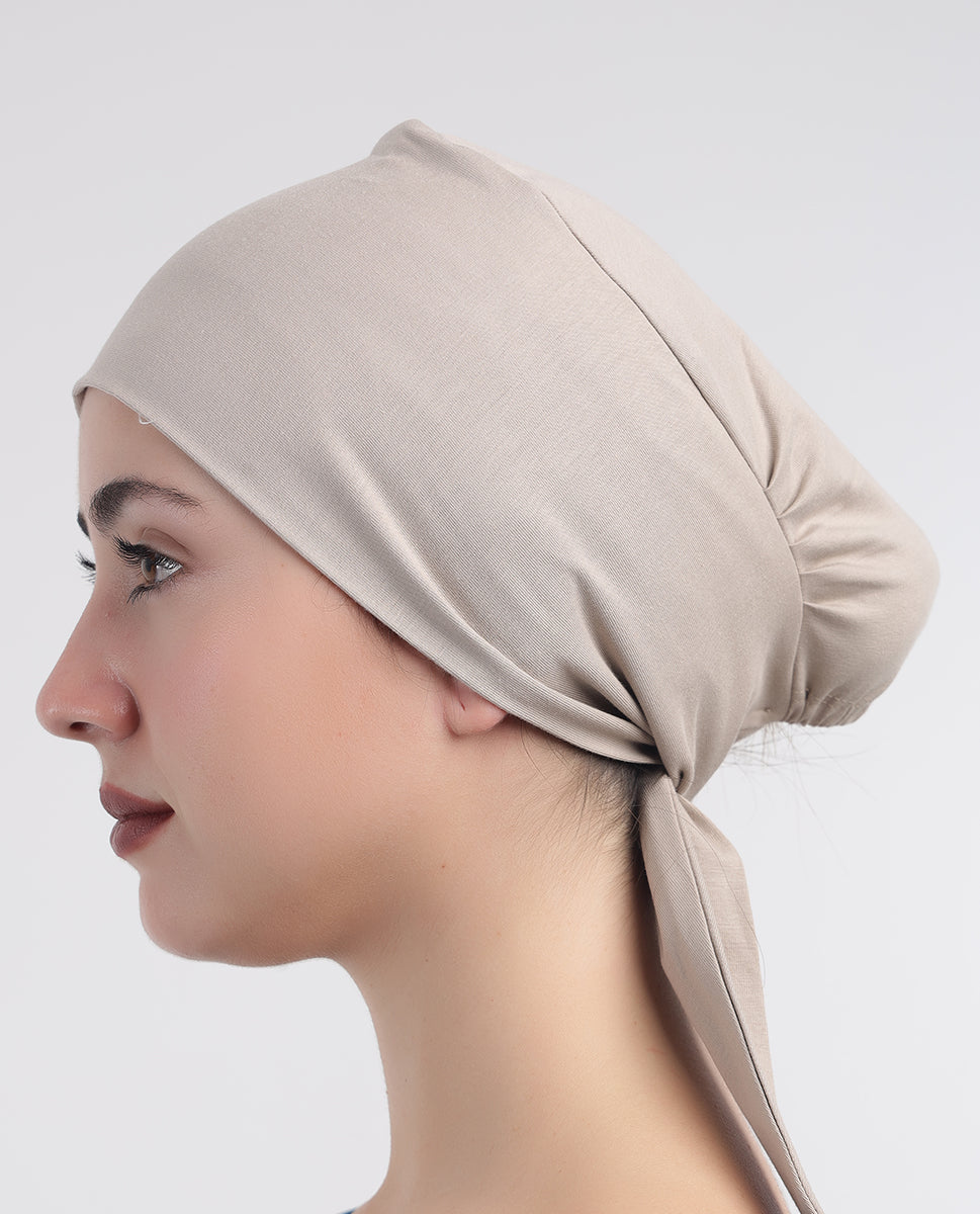 Modest Knot - Tie & Wear Soft Hijab Cap_Beige Grey