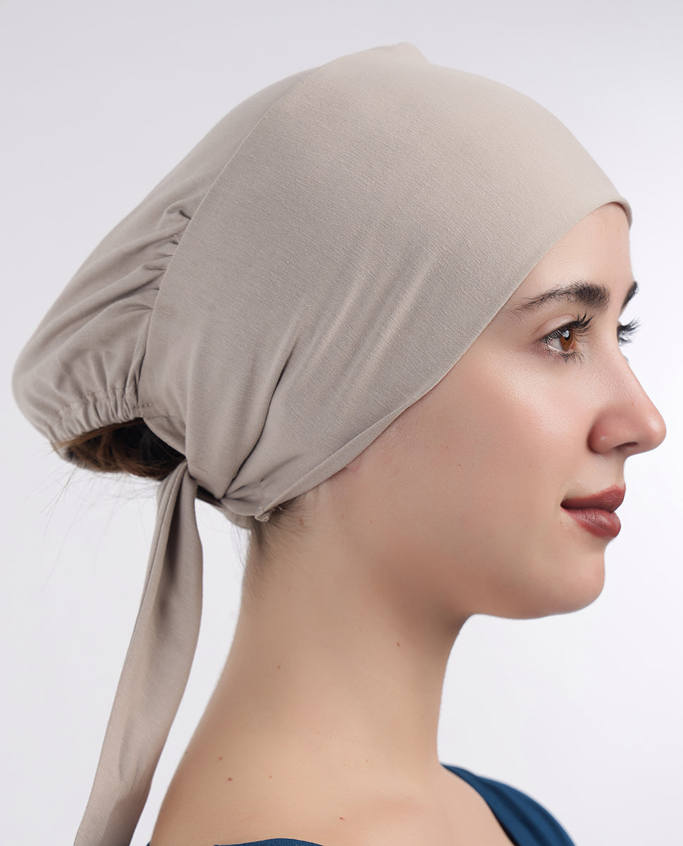 Modest Knot - Tie & Wear Soft Hijab Cap_Beige Grey