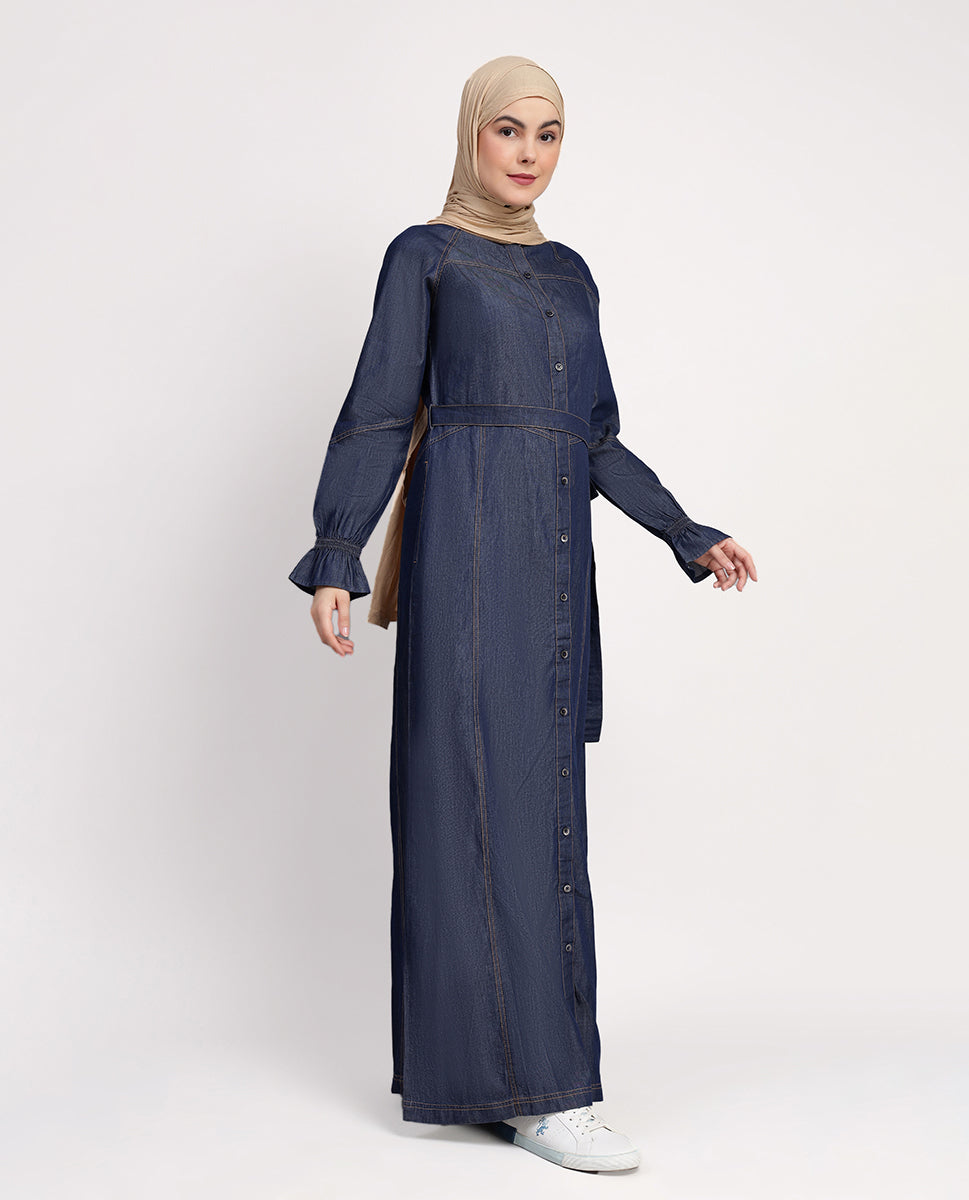 Urban Grace Smoking Detail Sleeves Abaya- Navy Blue