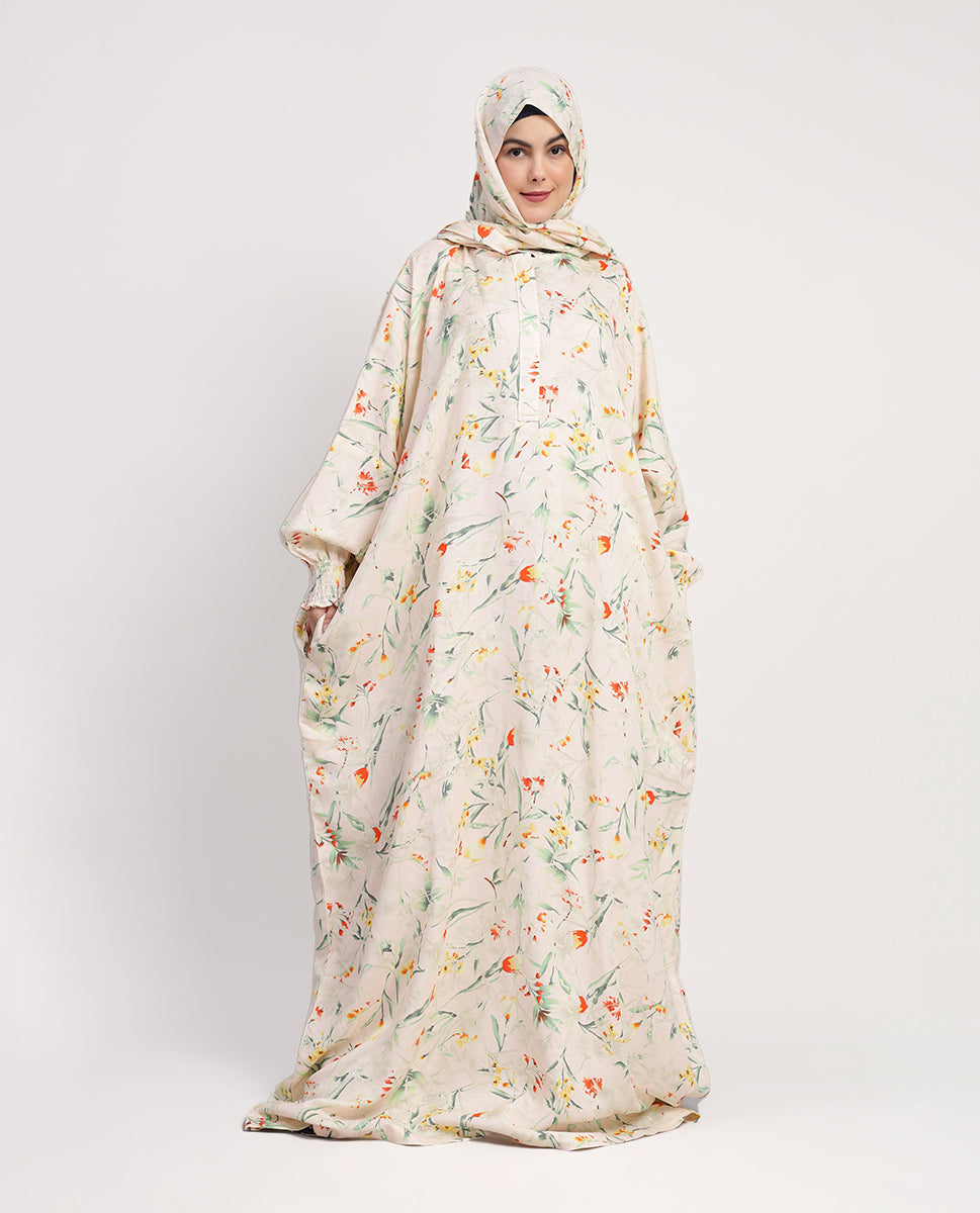 Premium Rayon Printed Beige Prayer Dress