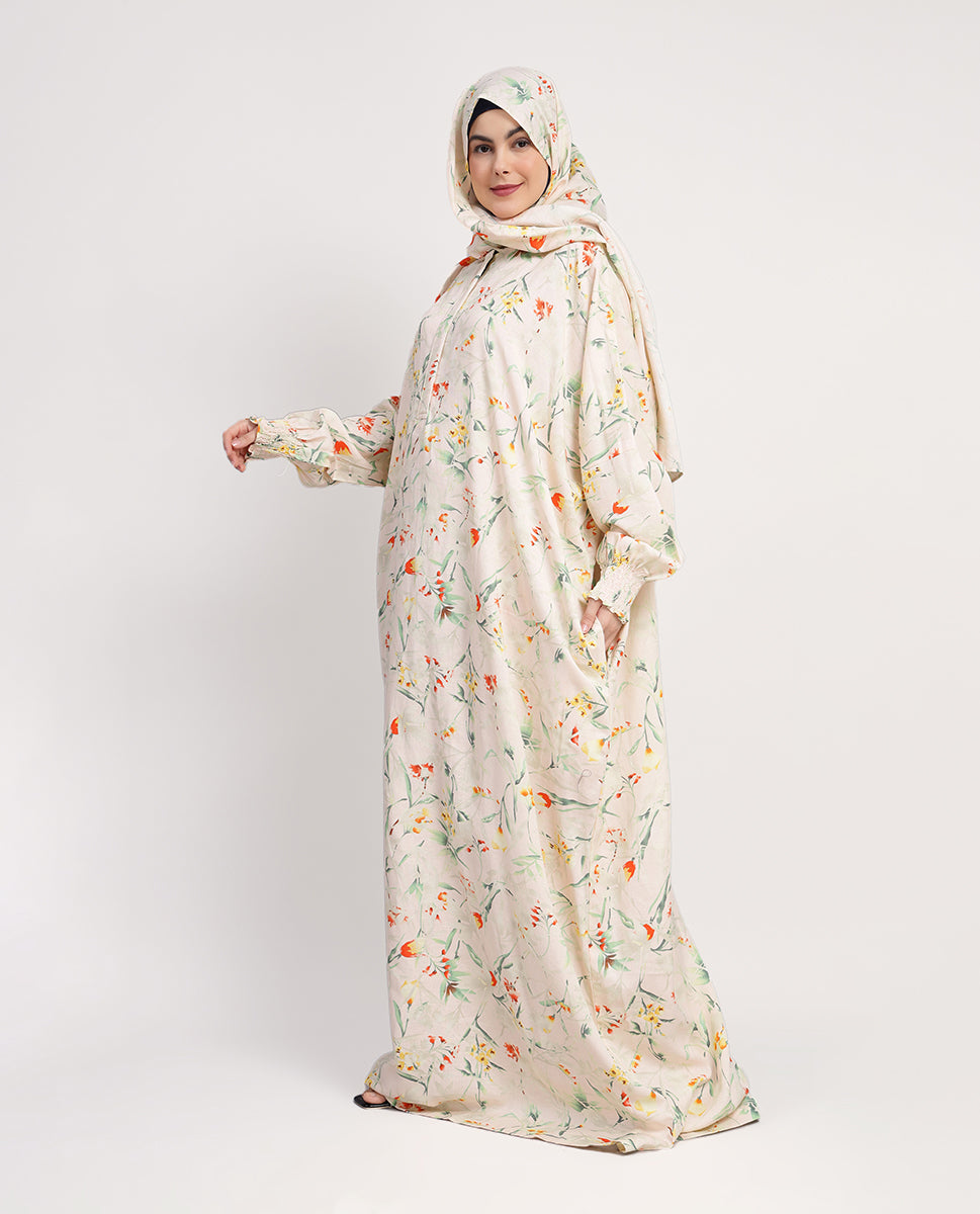 Premium Rayon Printed Beige Prayer Dress