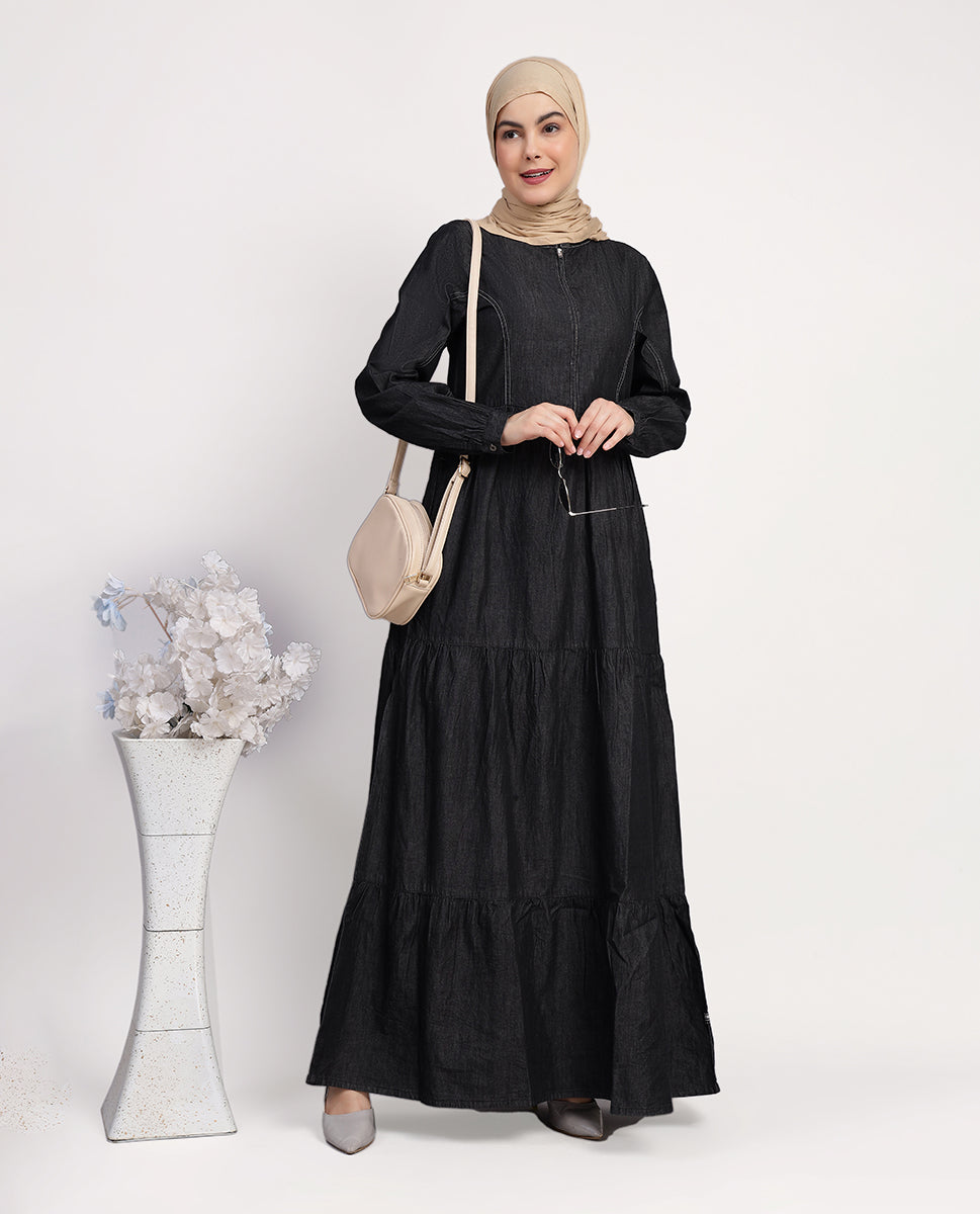 Comfort Max Fine Denim Maxi Dress - Black, urban abaya, jilbab, modest wear, Islamic dress, long dress