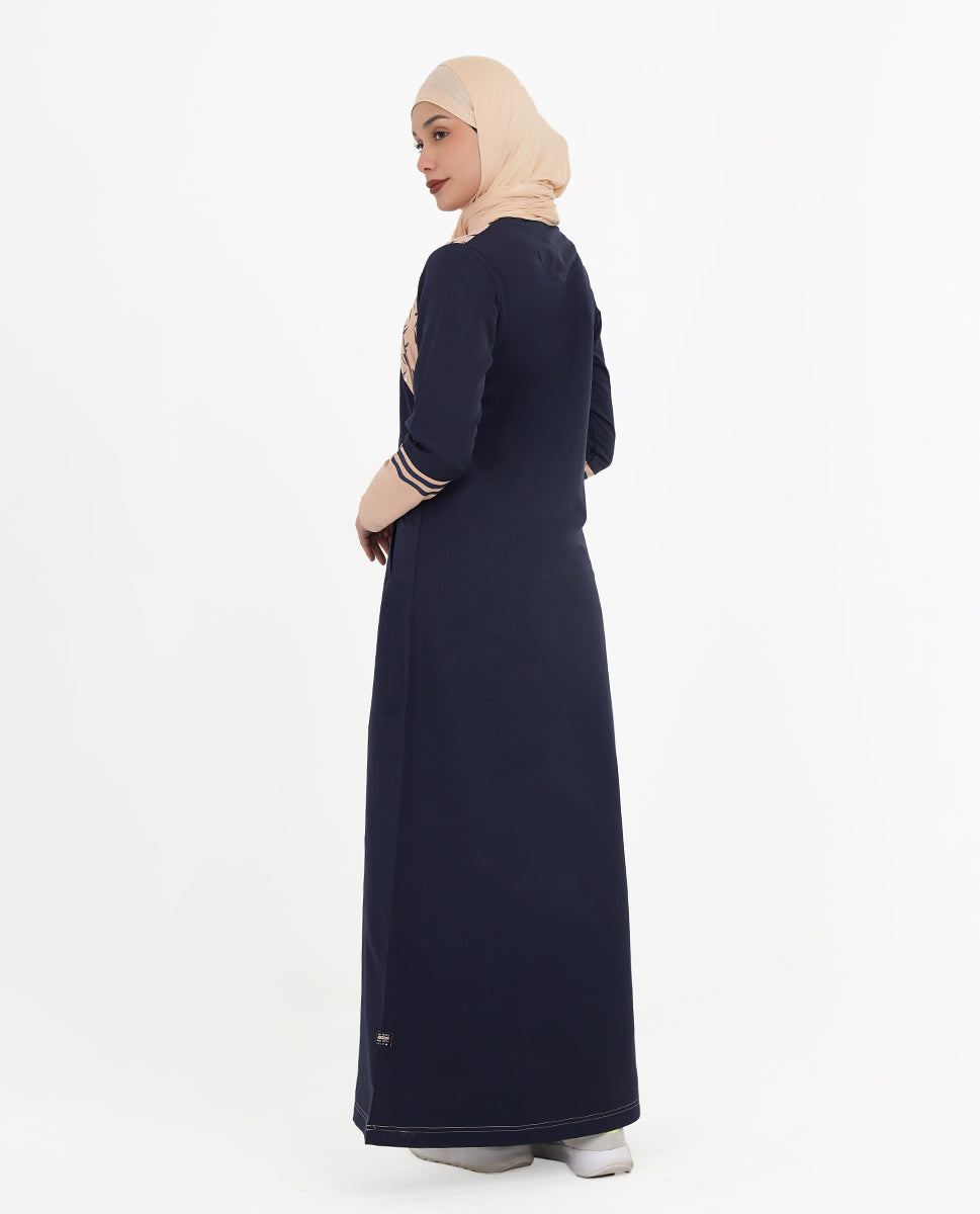 Navy & Tan Linear Print Jilbab