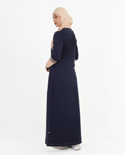 Navy & Tan Linear Print Jilbab
