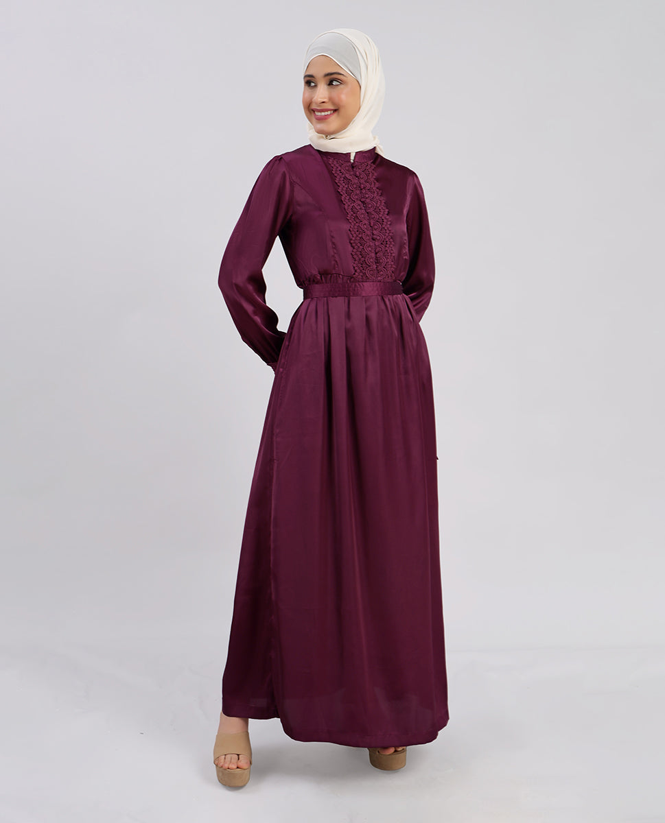 Royal Maroon Laced Maxi Dress