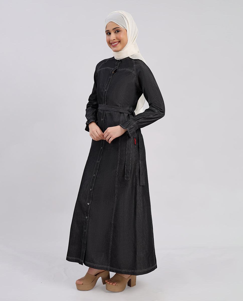 Urban Grace Smoking Detail Sleeves Abaya- Black