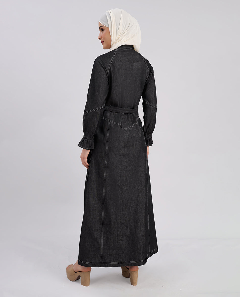 Urban Grace Smoking Detail Sleeves Abaya- Black