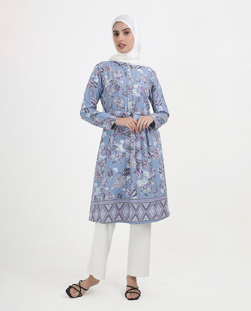 Azure Bloom Printed Rayon Flared Top