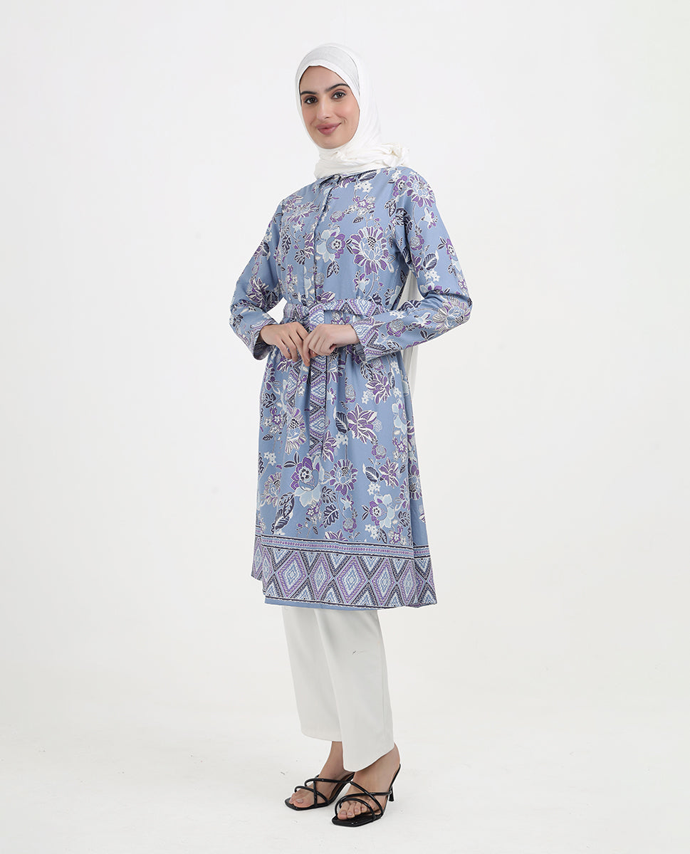 Azure Bloom Printed Rayon Flared Top