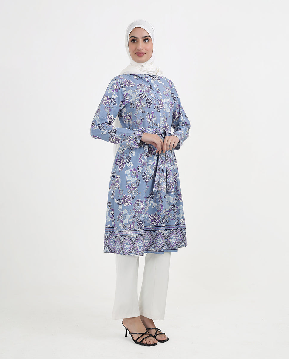 Azure Bloom Printed Rayon Flared Top