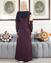 Burgundy Contrast Full Front Open Hooded Jilbab