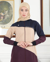Burgundy Contrast Full Front Open Hooded Jilbab
