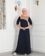 Navy & Tan Linear Print Jilbab