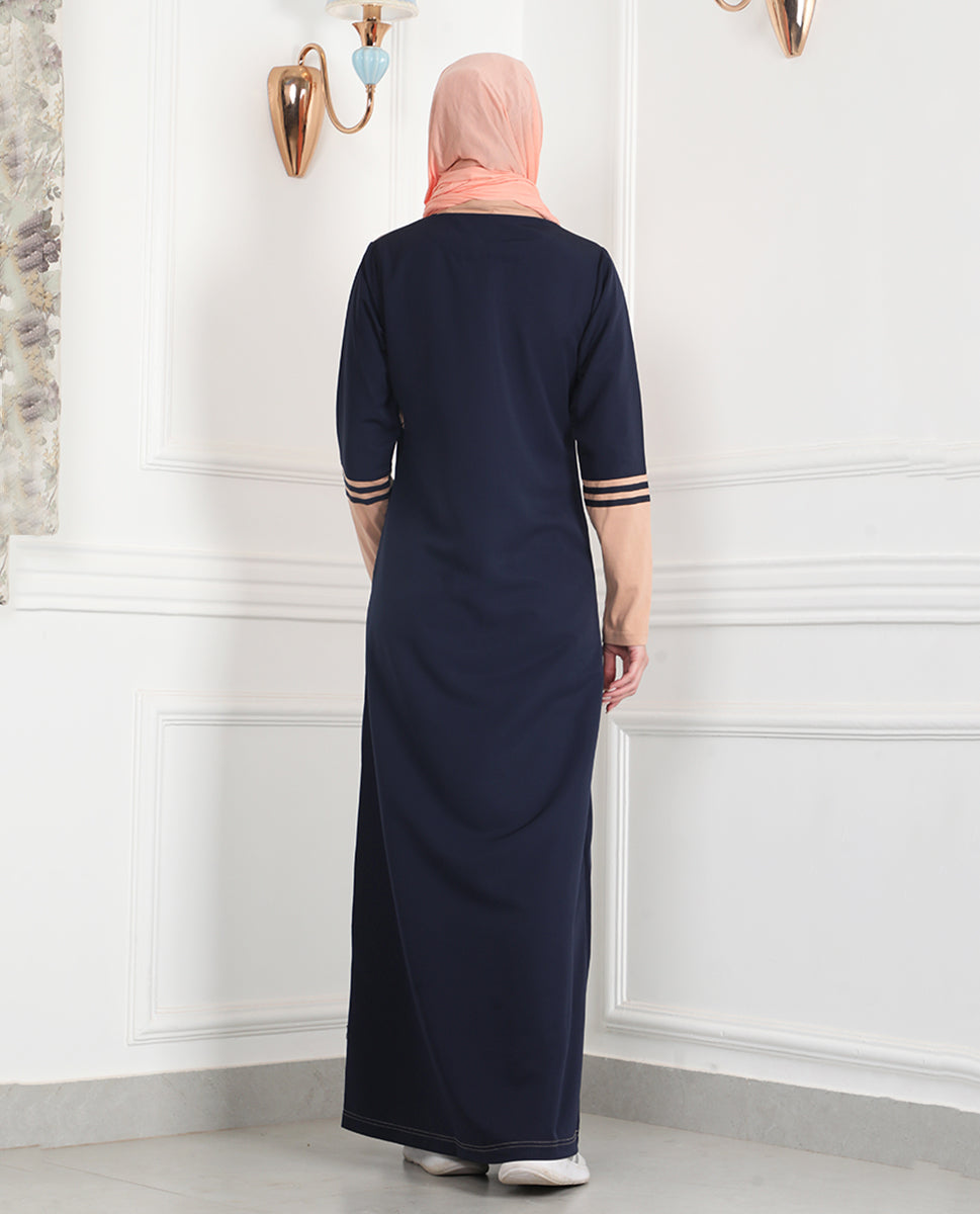 Navy & Tan Linear Print Jilbab