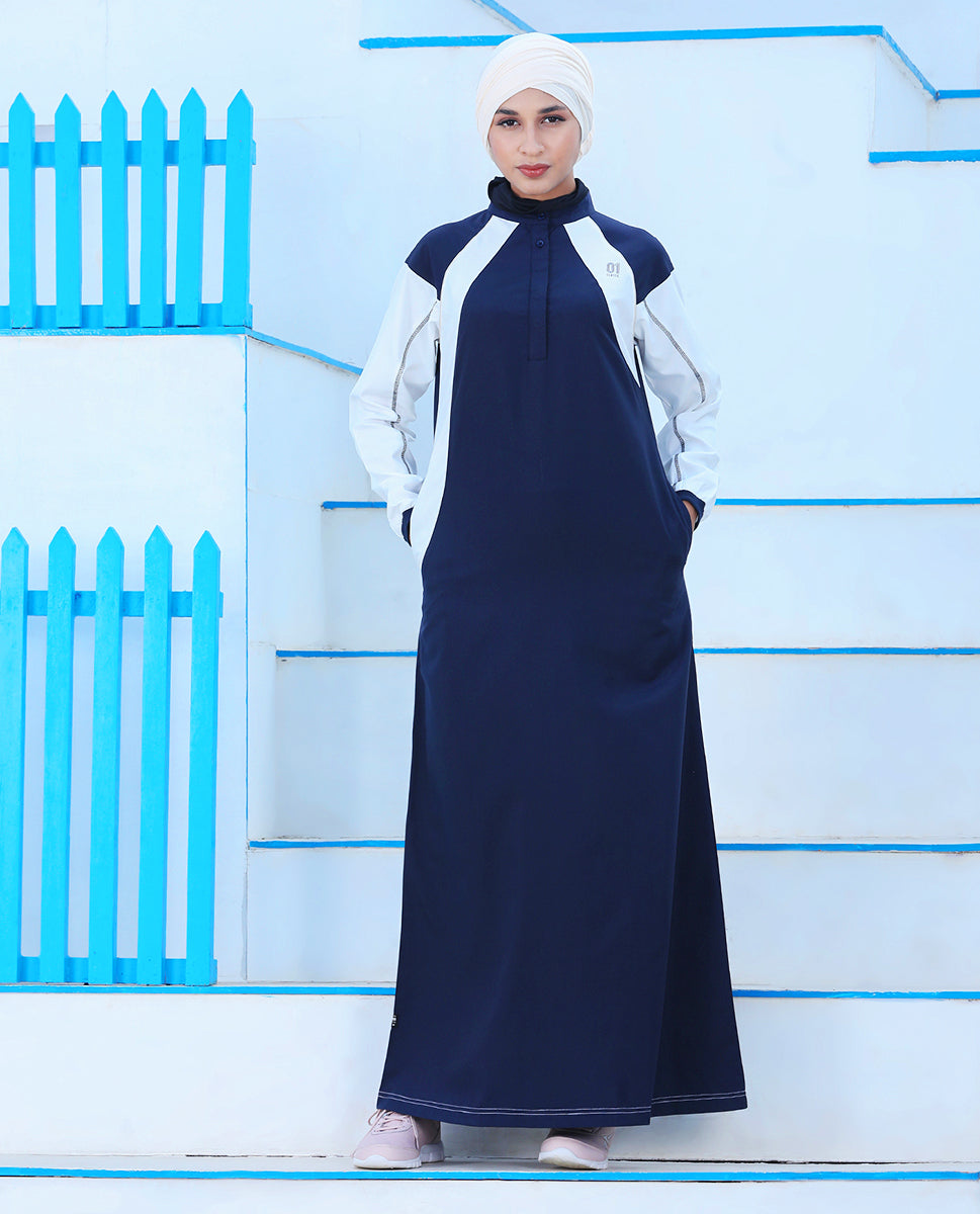 Midnight Blue Contrast Panel Jilbab