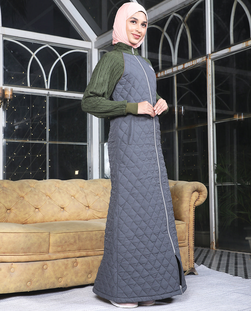 Olive Shadow Full Front Open Winter Jilbab