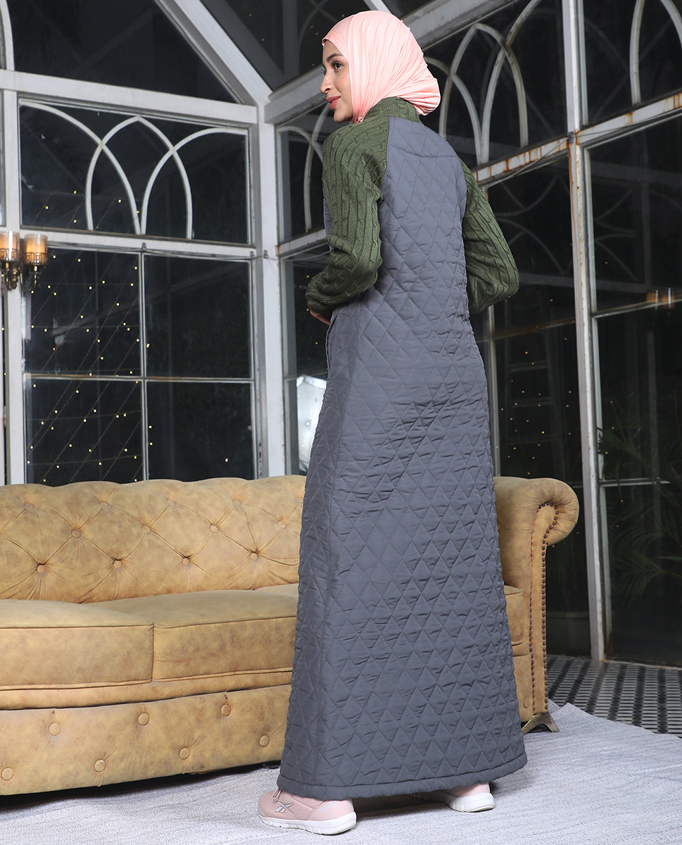 Olive Shadow Full Front Open Winter Jilbab