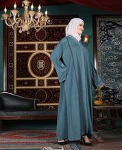 Mystic Teal Embellished Full Front Open Abaya