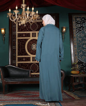 Mystic Teal Embellished Full Front Open Abaya