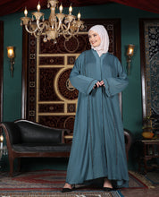 Mystic Teal Embellished Full Front Open Abaya
