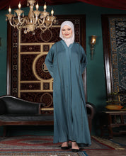 Mystic Teal Embellished Full Front Open Abaya