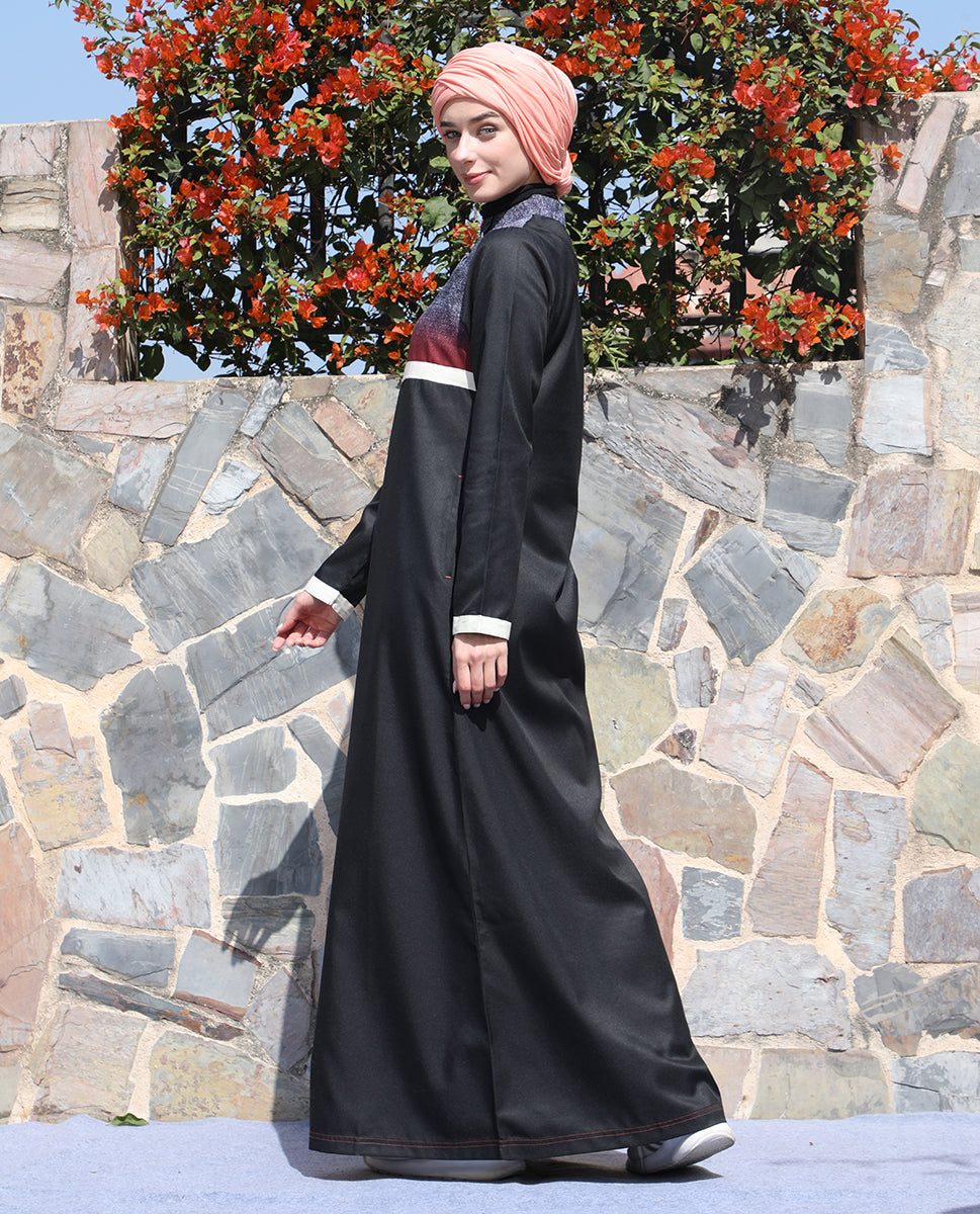 Chic Contrast Midnight Black Jilbab