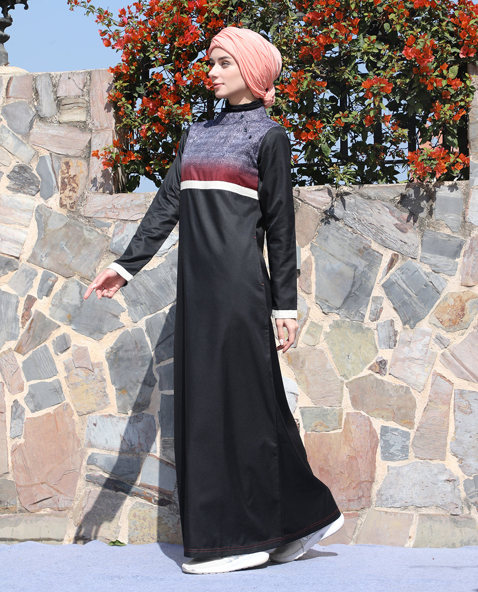 Chic Contrast Midnight Black Jilbab