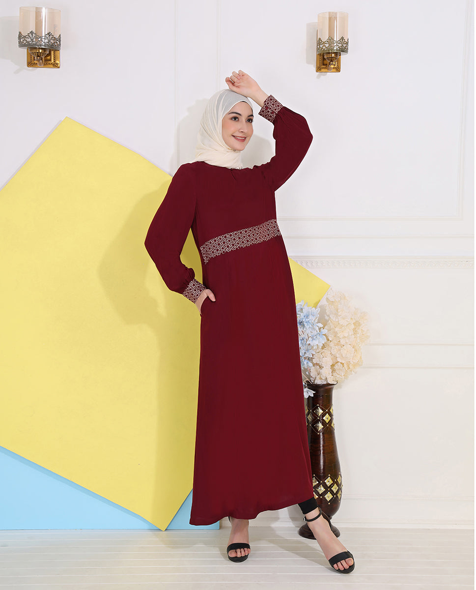 Ruby Red Embroidered Abaya