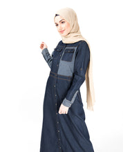 Contrast Chambray Full Front Open Denim Abaya