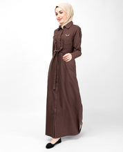 Full Front Open Shirt Collar Mustang Brown Abaya