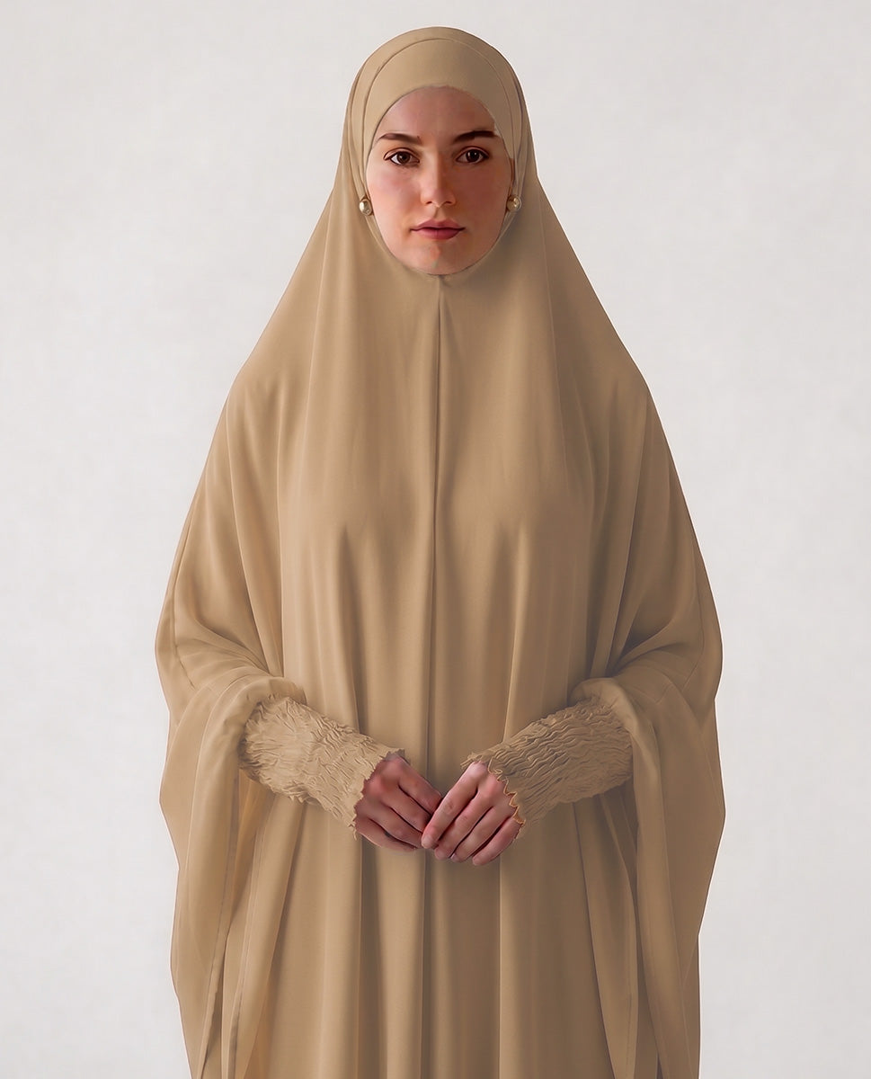 Beige Premium Cotton Jersey Prayer Khimar