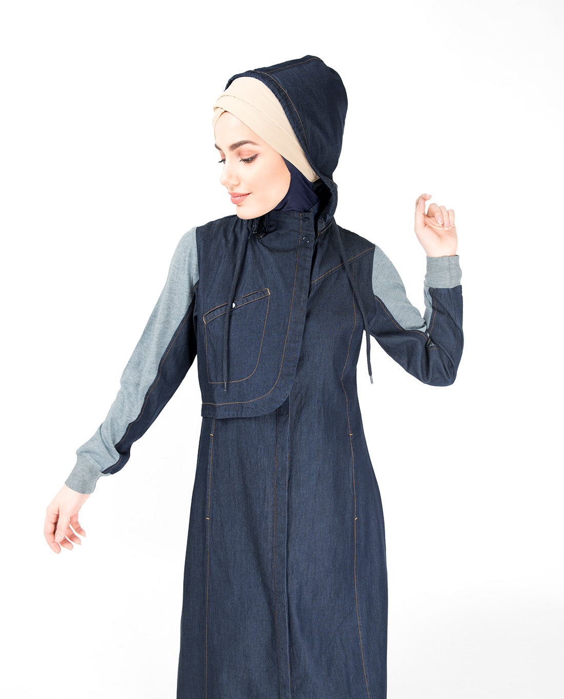 Detachable Hoodie Deep Denim Abaya