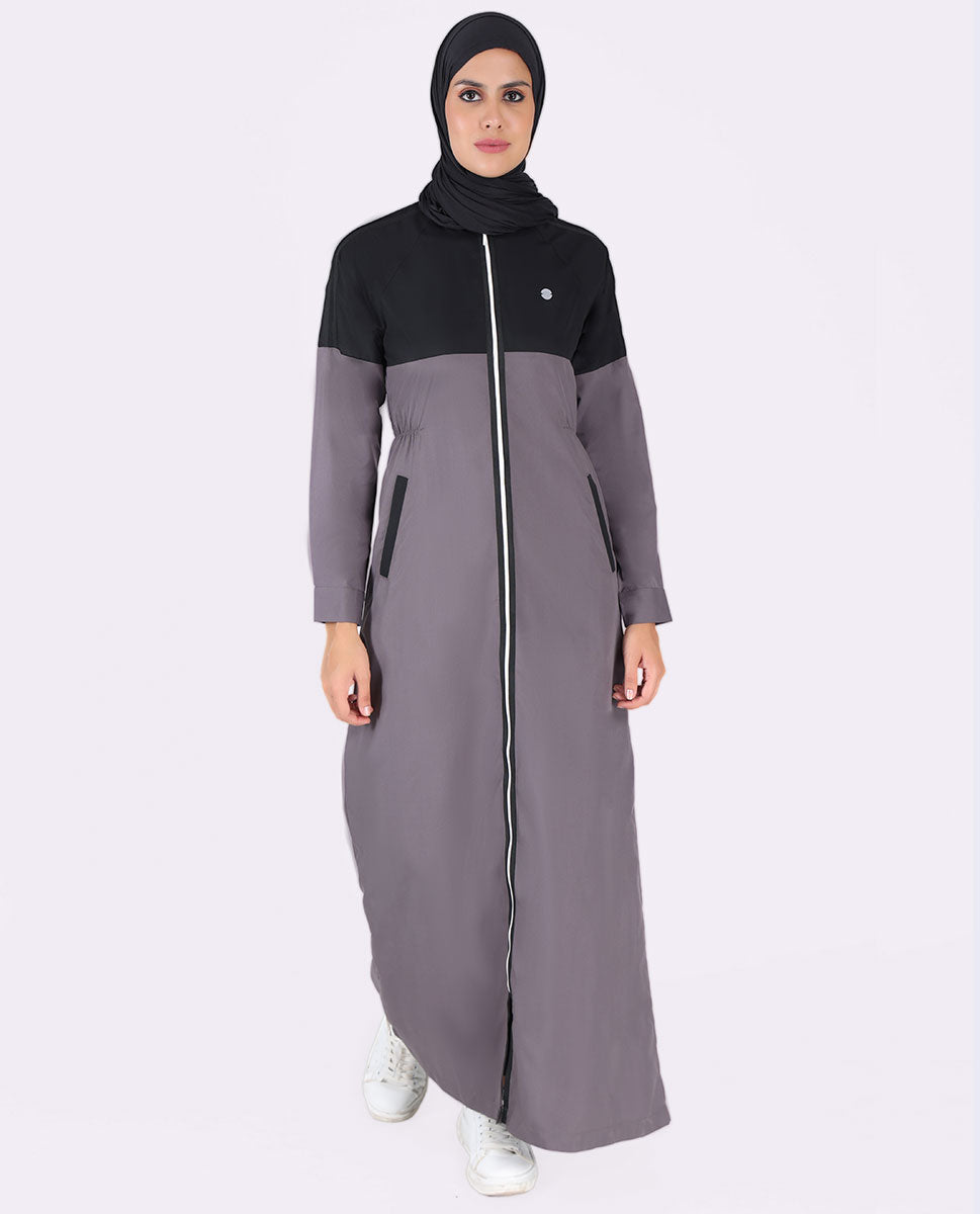 Black And Grey Full Front Zipper Jilbab