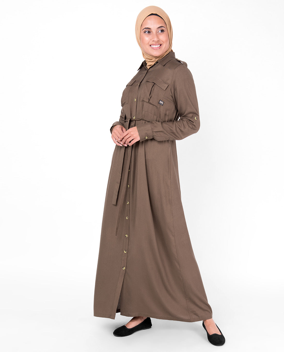 Teak Brown Full Front Open Jilbab