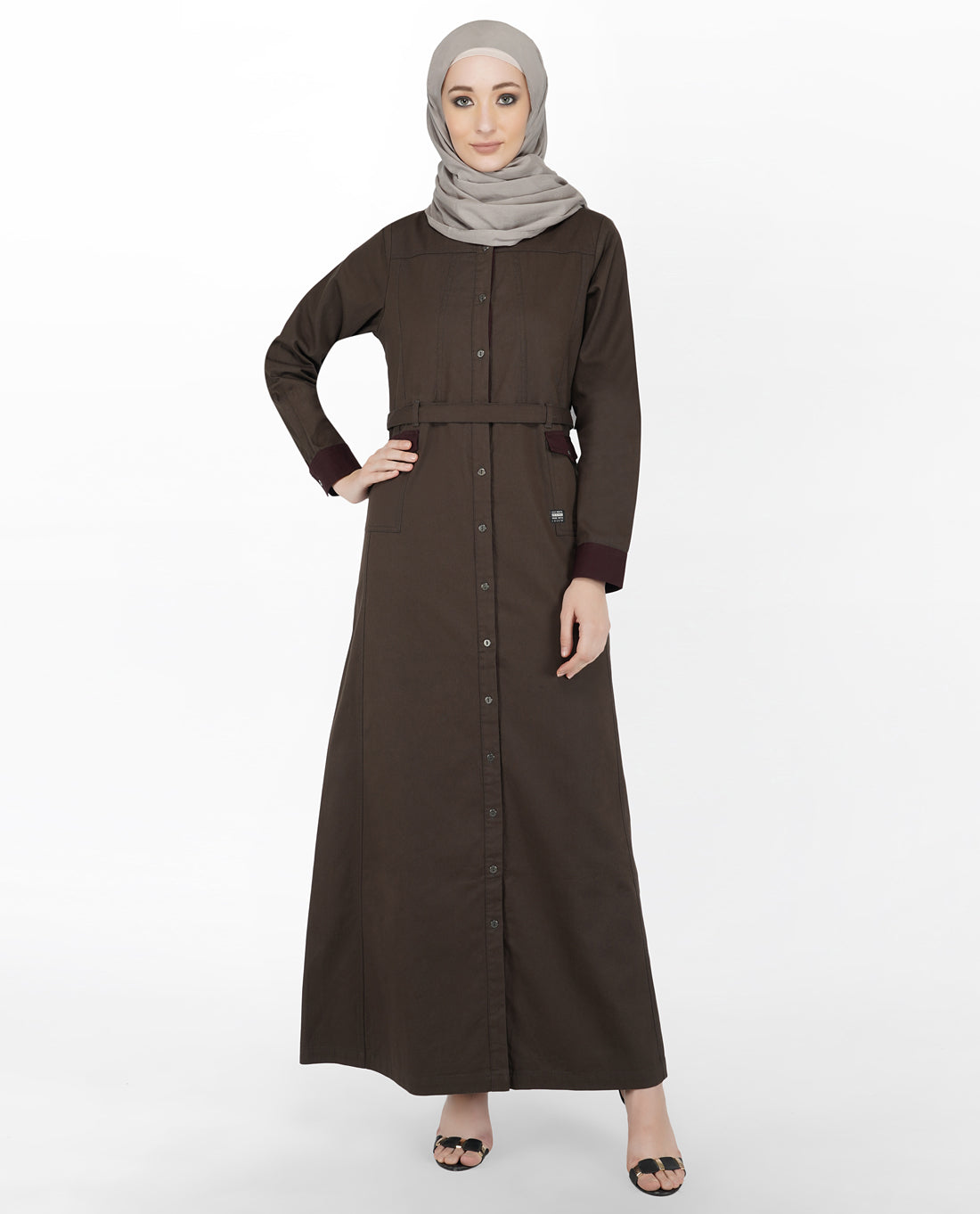 Brown & Maroon Full Front Open Jilbab