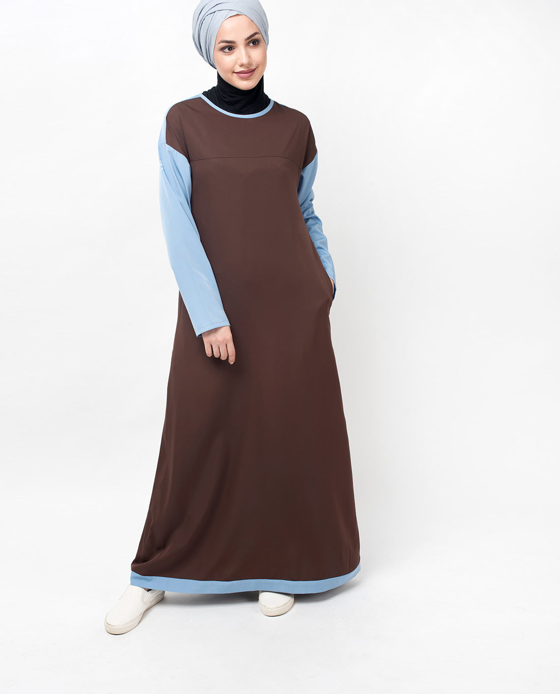 Brown & Blue Drop Shoulder Jilbab