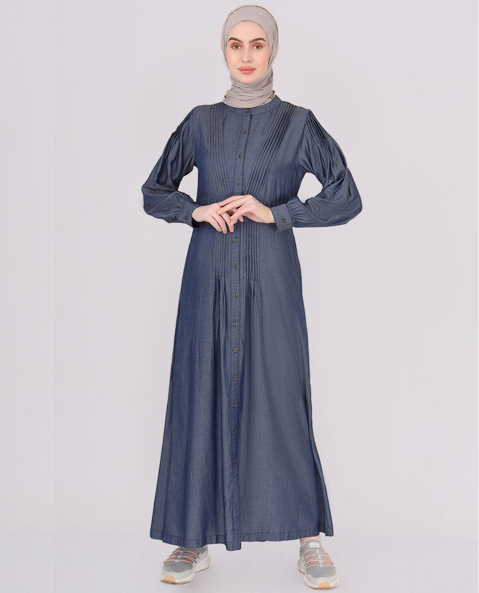 Iceburg Blue Pure Tencel Denim Pintuck Jilbab